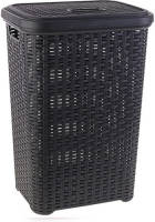 Forte Plastics 2x Stuks Grote Rotan Wasmand Met Deksel Van 60 Liter In Het Donkergrijs - Wasmanden