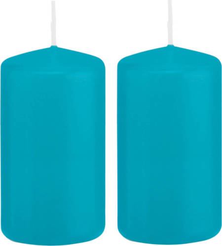 Shoppartners 2x Kaarsen Turquoise Blauw 5 X 10 Cm 23 Branduren Sfeerkaarsen - Stompkaarsen