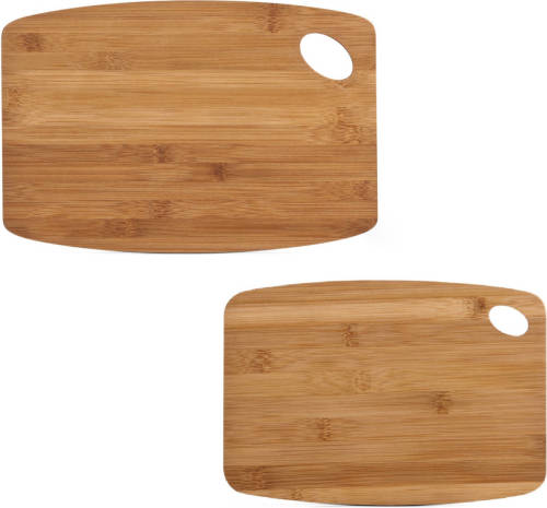 Shoppartners 2x Rechthoekige Bamboe Houten Snij/serveerplanken Met Ophangoog 26 En 34 Cm - Snijplanken