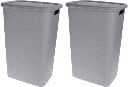 Bellatio Design 2x Stuks Wasmanden Rotan Met Deksel Grijs 60 Liter - Wasmanden
