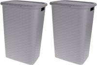 Bellatio Design 2x Stuks Wasmanden Rotan Met Deksel Grijs 60 Liter - Wasmanden