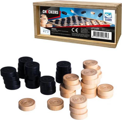Toysavers 40x Stuks Houten Damstenen In Opbergkistje - Bordspellen