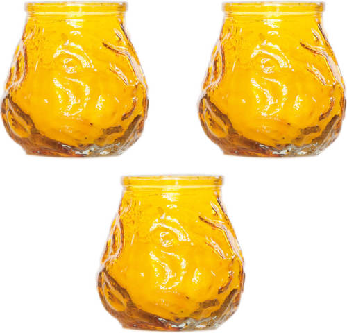 Cosy and Trendy 4x Gele Tafelkaarsen In Glazen Houders 7 Cm Brandduur 17 Uur - Waxinelichtjes