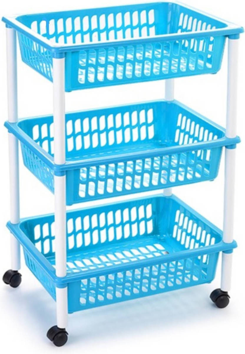 Forte Plastics Opberg Trolley/roltafel/organizer Met 3 Manden 40 X 30 X 61,5 Cm Wit/lichtblauw - Opberg Trolley