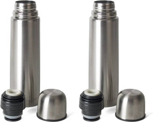 Shoppartners Set Van 2x Stuks Thermosfles / Isoleerfles Rvs Voor Onderweg 350 Ml - Thermosflessen