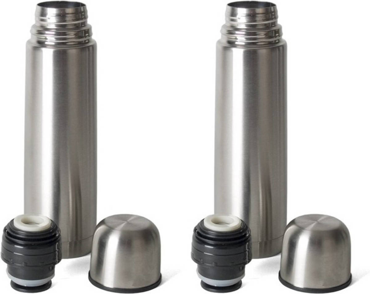 Shoppartners Set Van 2x Stuks Thermosfles / Isoleerfles Rvs Voor Onderweg 350 Ml - Thermosflessen