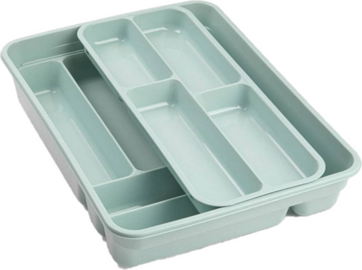Forte Plastics Bestekbak/bestekhouders 2 Lagen Mintgroen L40 X B30 X H7 Cm - Bestekbakken