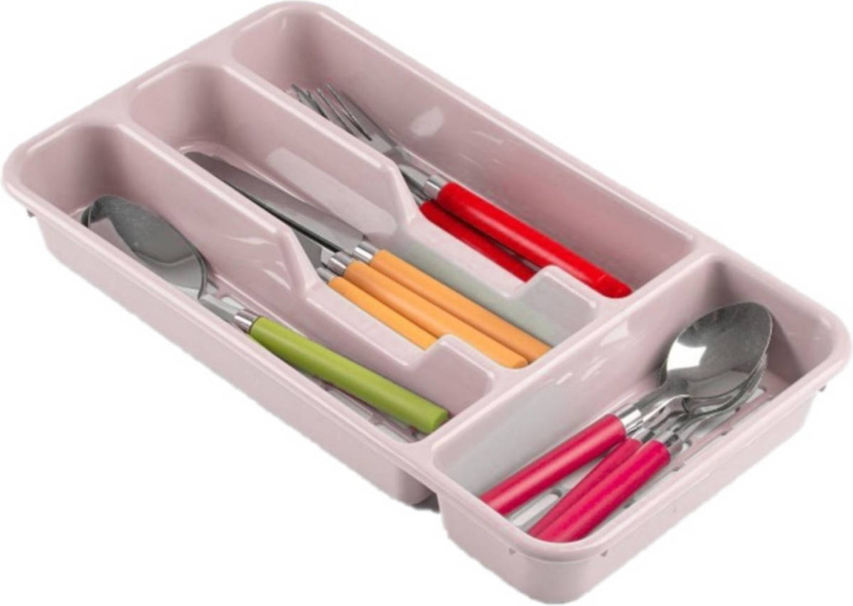Forte Plastics Bestekbak/bestekhouders 4-vaks Roze L33 X B18 X H4 Cm - Bestekbakken