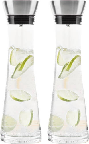 Hi Set Van 2x Stuks Glazen Karaffen/schenkkannen Met Filter 1 Liter - Schenkkannen