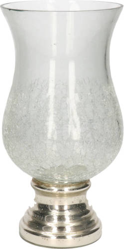 Shoppartners Craquele Glazen Kaarsenhouder Voor Theelichtjes/waxinelichtjes Met Zilveren Voet 26,5 X 13,5 Cm - Waxinelichtjeshouders
