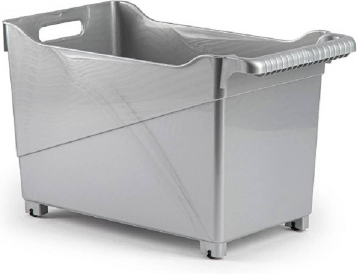Forte Plastics Kunststof Trolley Zilver Op Wieltjes L45 X B24 X H27 Cm - Opberg Trolley