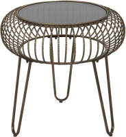 Clayre & Eef Bijzettafel Ø 48*47 Cm Bruin Ijzer Glas Rond Side Table Tafeltje Bruin Side Table Tafeltje