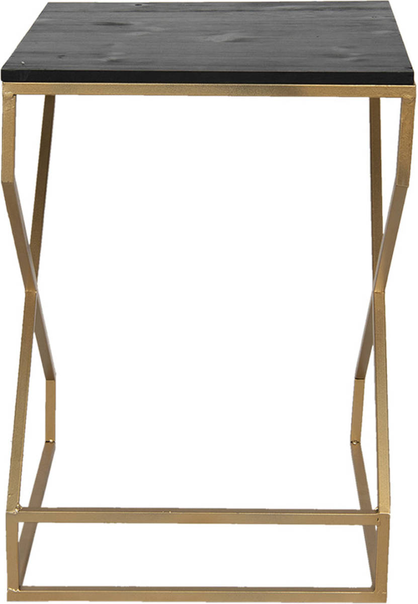 Clayre & Eef Bijzettafel 40*40*55 Cm Goudkleurig Ijzer Hout Vierkant Plantentafel Sidetable Goudkleurig Plantentafel