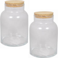 Shoppartners 2x Glazen Terrarium Vazen 8 Liter Met Kurk Deksel 18 X 27 Cm - Voorraadpot