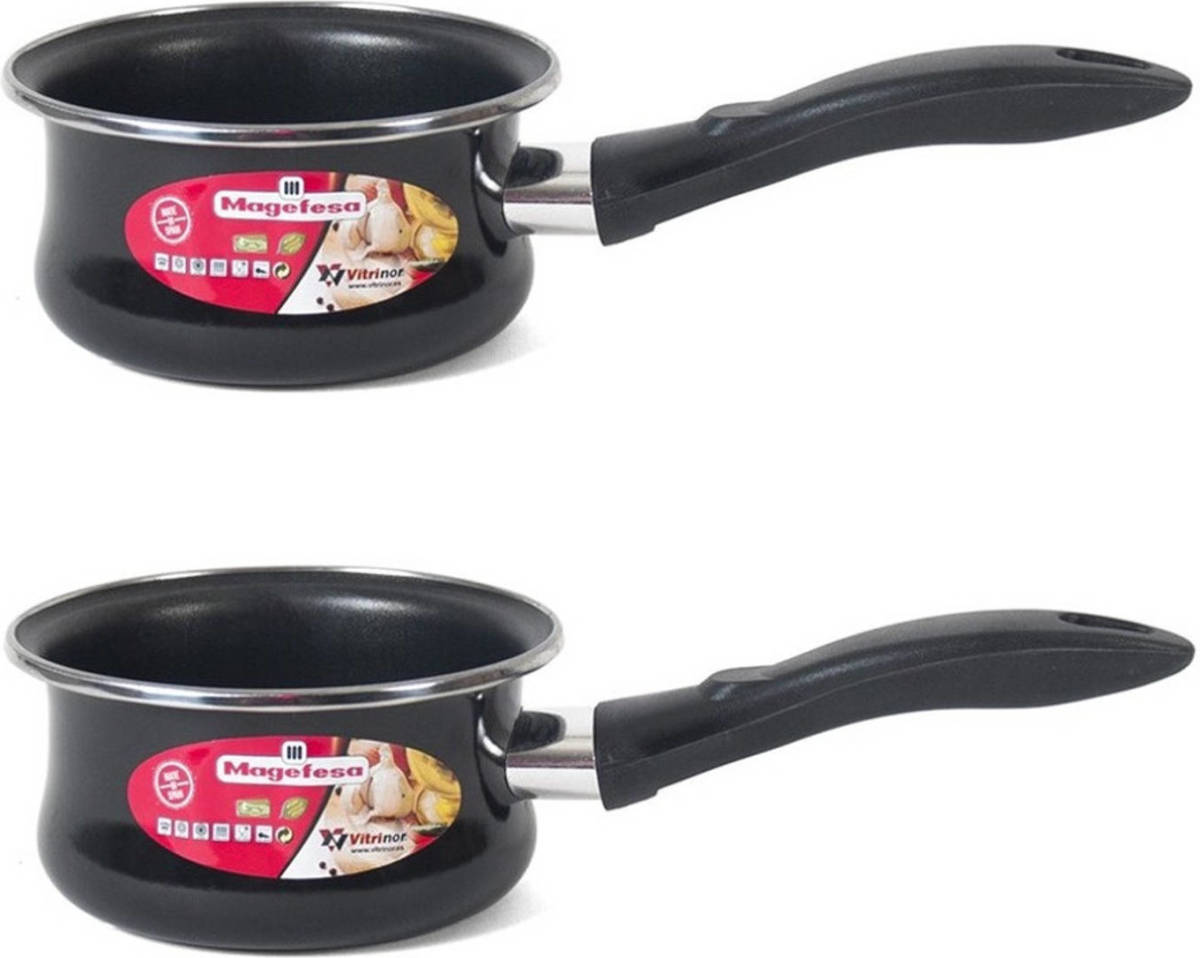 Shoppartners Set Van 2x Stuks Steelpan/sauspan Zwart Anti Aanbaklaag 16 Cm - Steelpannen