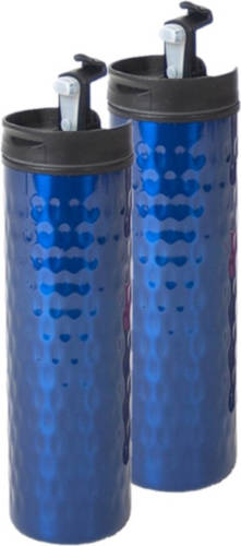 Shoppartners Set Van 2x Stuks Rvs Thermosfles / Isoleerfles Blauw 400 Ml - Thermosflessen