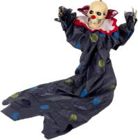 Shoppartners Halloween - Hangdecoratie Pop Horror Clown Zwart Met Lichtgevende Ogen 90 Cm - Halloween Poppen