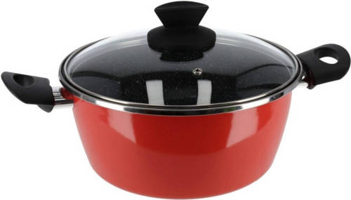 Shoppartners Rvs Rode Kookpan/pan Met Glazen Deksel 24 Cm 8 Liter - Kookpannen