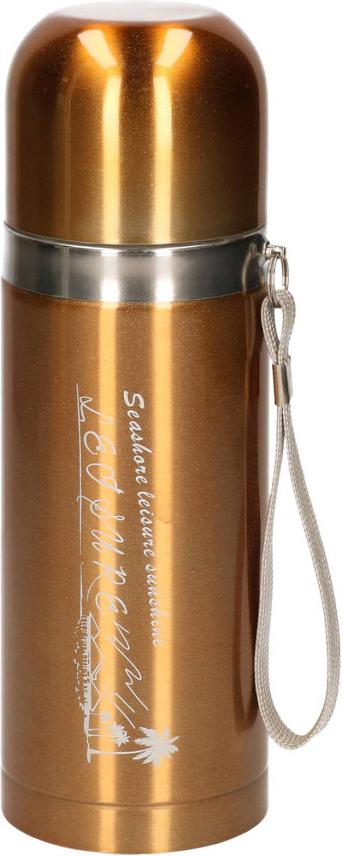 Shoppartners Rvs Thermosfles / Isoleerfles Met Touwtje Goud 350 Ml - Thermosflessen