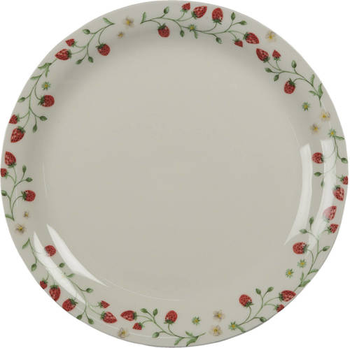 Clayre & Eef Servies Ontbijtbord Ø 20*2 Cm Beige Keramiek Rond Aardbeien Eetbord Beige Eetbord