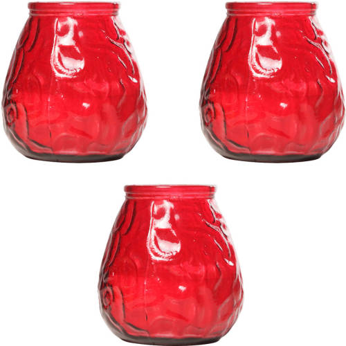 Cosy and Trendy 3x Rode Tafelkaarsen In Glazen Houders 10 Cm Brandduur 40 Uur - Waxinelichtjes