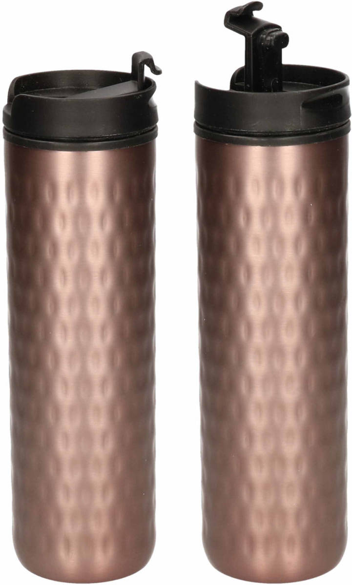 Shoppartners Set Van 2x Stuks Rvs Thermosfles / Isoleerfles Brons 400 Ml - Thermosflessen