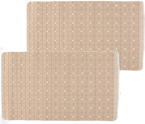 Shoppartners 2x Stuks Badmatten/douchematten Anti-slip Beige Vierkant Patroon 69 X 39 Cm - Badmatjes