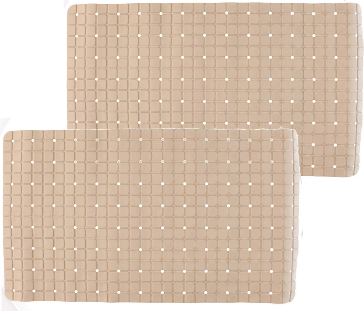 Shoppartners 2x Stuks Badmatten/douchematten Anti-slip Beige Vierkant Patroon 69 X 39 Cm - Badmatjes