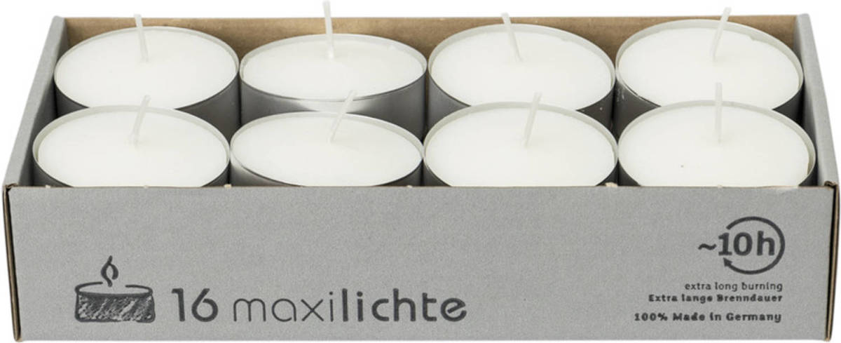 Shoppartners 16x Maxi Grote Theelichten Wit 10 Branduren In Doos - Waxinelichtjes
