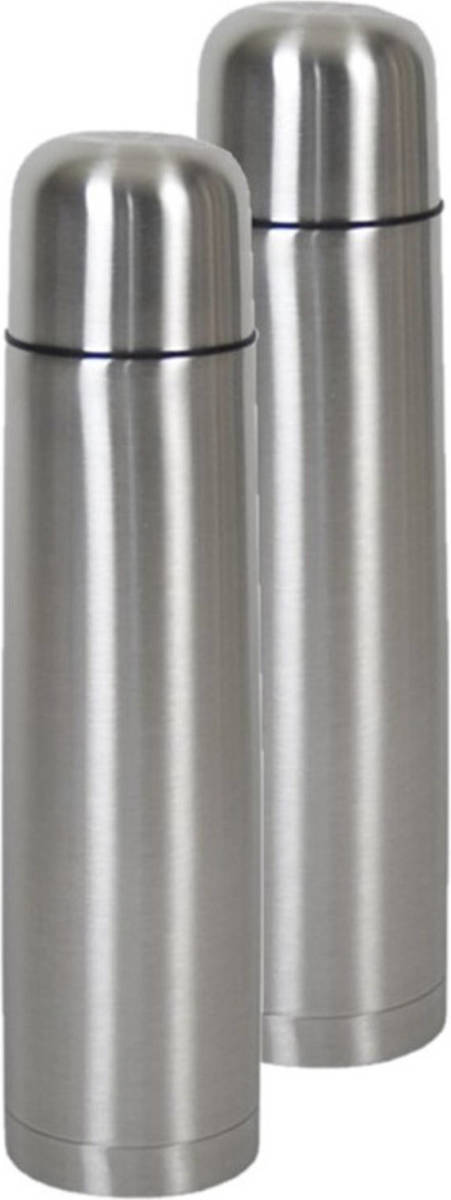 Shoppartners Set Van 2x Stuks Thermosfles / Isoleerfles Rvs Voor Onderweg 1 Liter - Thermosflessen