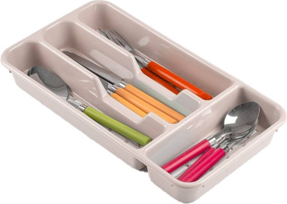 Forte Plastics Bestekbak/bestekhouders 4-vaks Taupe L33 X B18 X H4 Cm - Bestekbakken