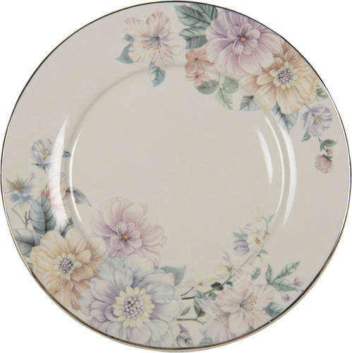 Clayre & Eef Servies Dinerbord Ø 26*2 Cm Wit Porselein Bloemen Eetbord Wit Eetbord