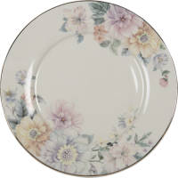 Clayre & Eef Servies Dinerbord Ø 26*2 Cm Wit Porselein Bloemen Eetbord Wit Eetbord