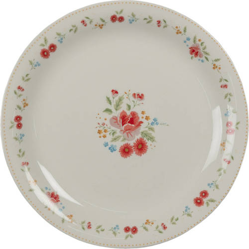 Clayre & Eef Servies Ontbijtbord Ø 20*2 Cm Beige Keramiek Rond Bloemen Eetbord Roze Eetbord