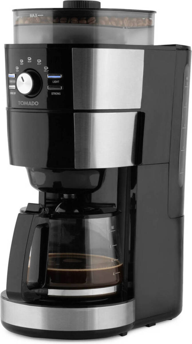Tomado Tgb1301s - Grind & Brew Koffiezetapparaat - Filterkoffie - Koffiebonen - 1.25 L Inhoud - Zwart/rvs
