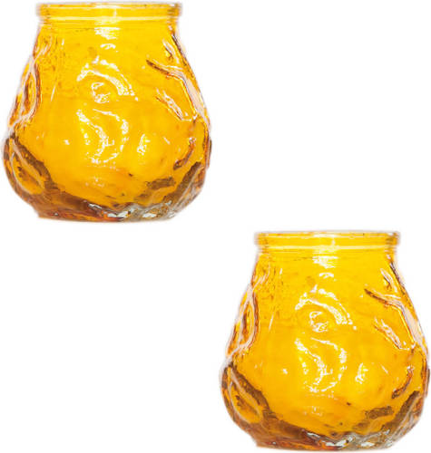 Cosy and Trendy 2x Gele Tafelkaarsen In Glazen Houders 7 Cm Brandduur 17 Uur - Waxinelichtjes