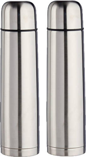 Shoppartners 2x Stuks Rvs Thermosflessen/isoleerflessen 1 Liter - Thermosflessen