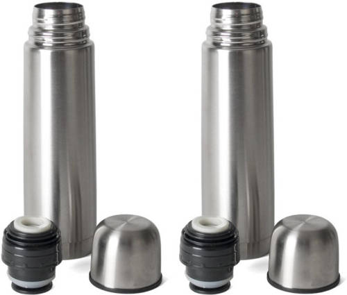 Shoppartners Set Van 2x Stuks Thermosfles / Isoleerfles Rvs Voor Onderweg 750 Ml - Thermosflessen