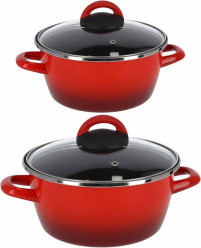 Shoppartners Kookpannen Set Van 2x Stuks Rood 5 Liter En 8 Liter Cuenca - Kookpannen
