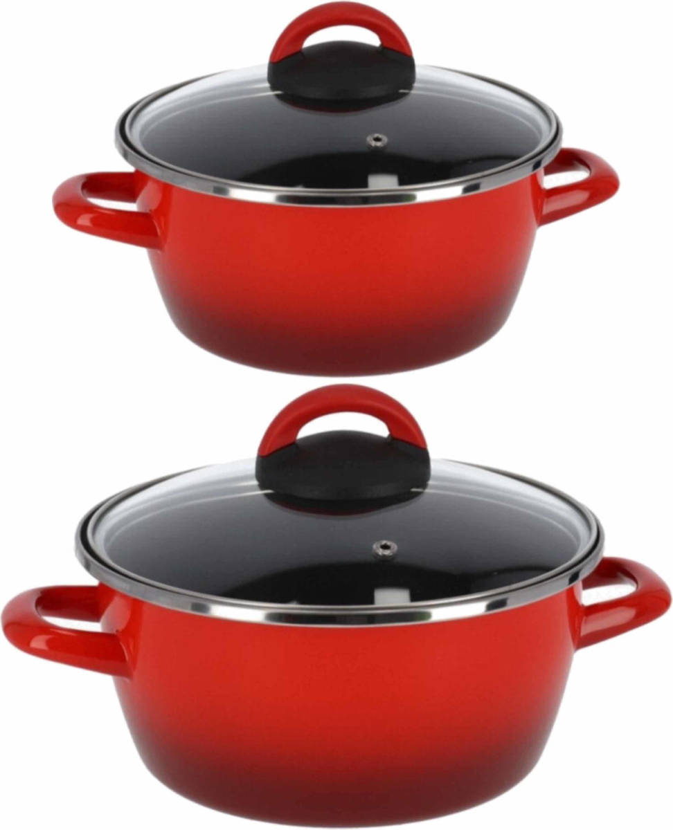 Shoppartners Kookpannen Set Van 2x Stuks Rood 5 Liter En 8 Liter Cuenca - Kookpannen