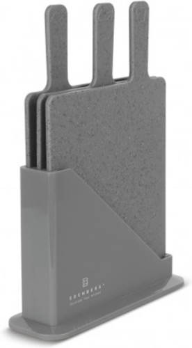 EDENBERG Gray Line - Snijplank - Snijplankenset Met Houder - - 3 Stuks - 20cm X 23cm X 1cm - Grijs, Kunststof