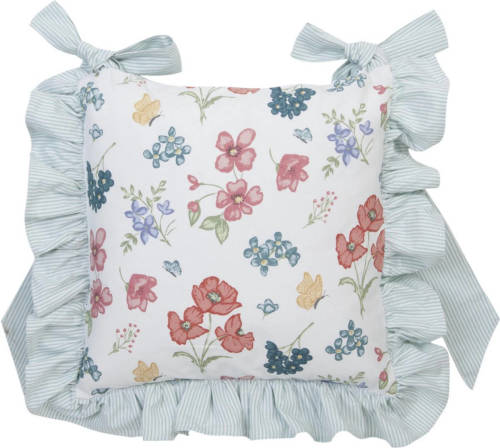 Benza Clayre & Eef Stoelkussenhoes Met Bevestigingslinten - 100% Katoen - Veldbloemen - Bloemen Motief - 40 X 40 Cm