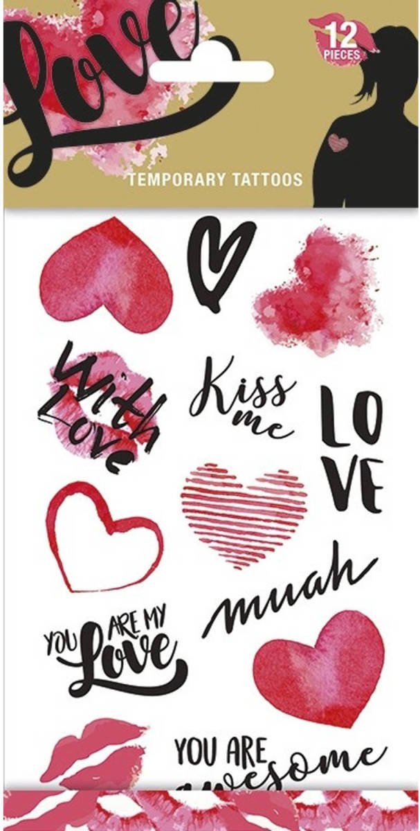 Yourstockshop Funny Products Neptattoos Love Papier Rood/zwart 12 Stuks