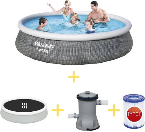 Bestway Zwembad - Fast Set - 396 X 84 Cm - Inclusief Solarzeil, Filterpomp & Filter