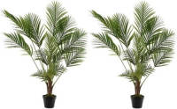 Shoppartners 2x Groene Areca/goudpalm Kunstplant 125 Cm In Zwarte Plastic Pot - Kamerplant Kunstplanten/nepplanten