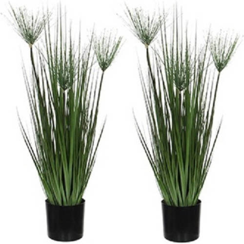 Mica Decorations 2x Groene Papyrus Kunstplanten 76 Cm In Zwarte Pot - Kunstplanten/nepplanten