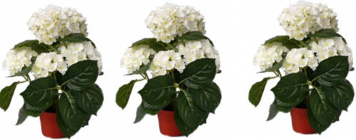 Shoppartners 3x Stuks Hortensia Kunstplanten Wit 36 Cm - Kunstplanten