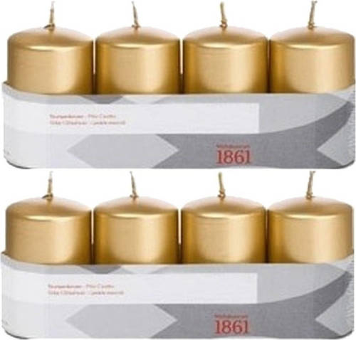 Shoppartners 8x Kaarsen Goud 5 X 8 Cm 18 Branduren Sfeerkaarsen - Stompkaarsen