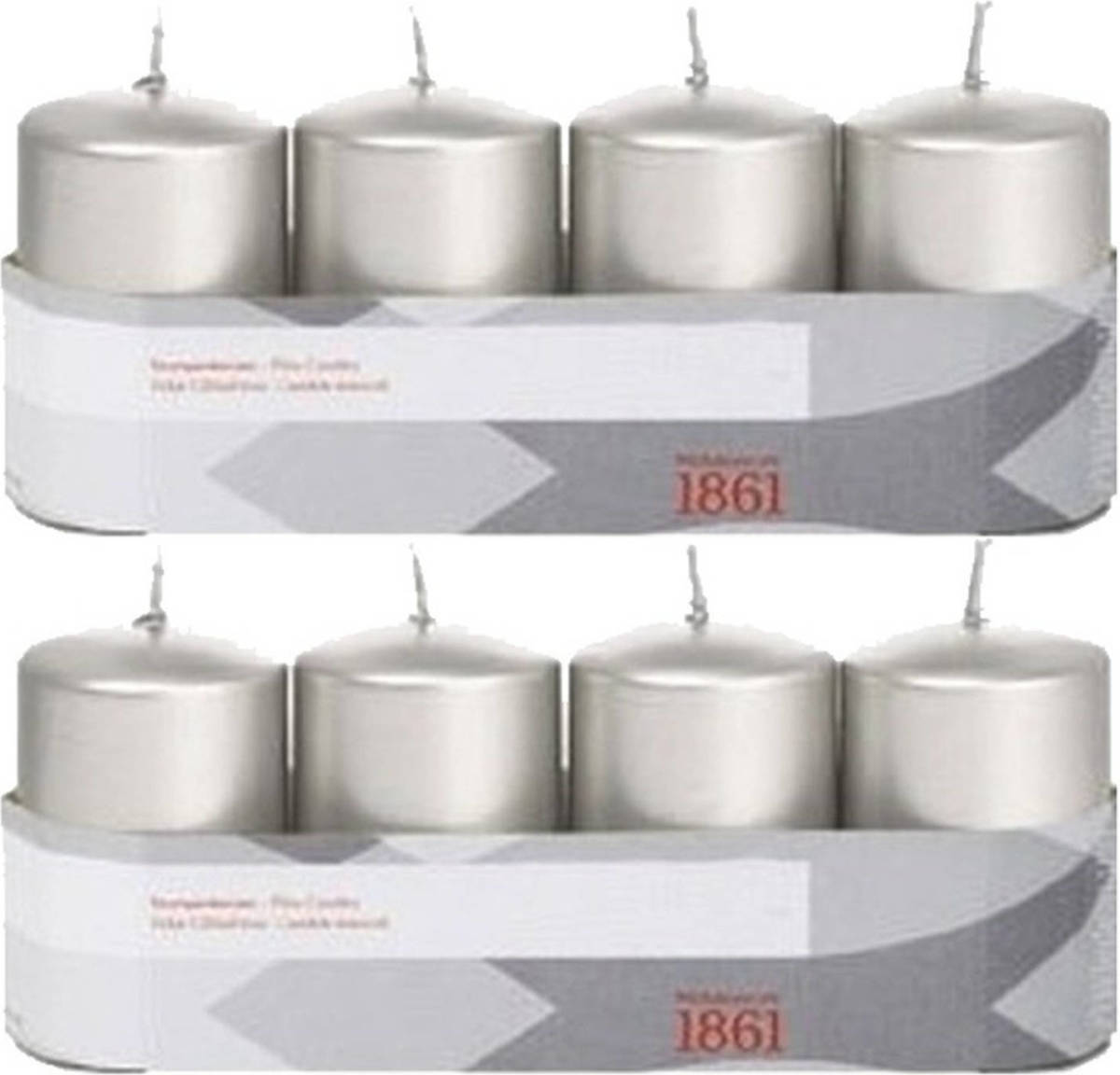 Shoppartners 8x Kaarsen Zilver 5 X 8 Cm 18 Branduren Sfeerkaarsen - Stompkaarsen