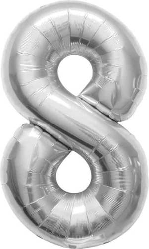 Yourstockshop Cijfer 8 Zilver Helium 86cm